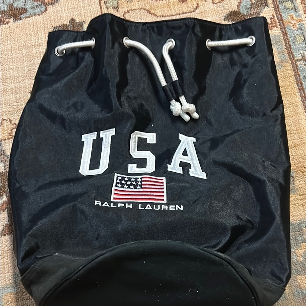 Ralph Lauren Black USA Flag Drawstring sports Bag